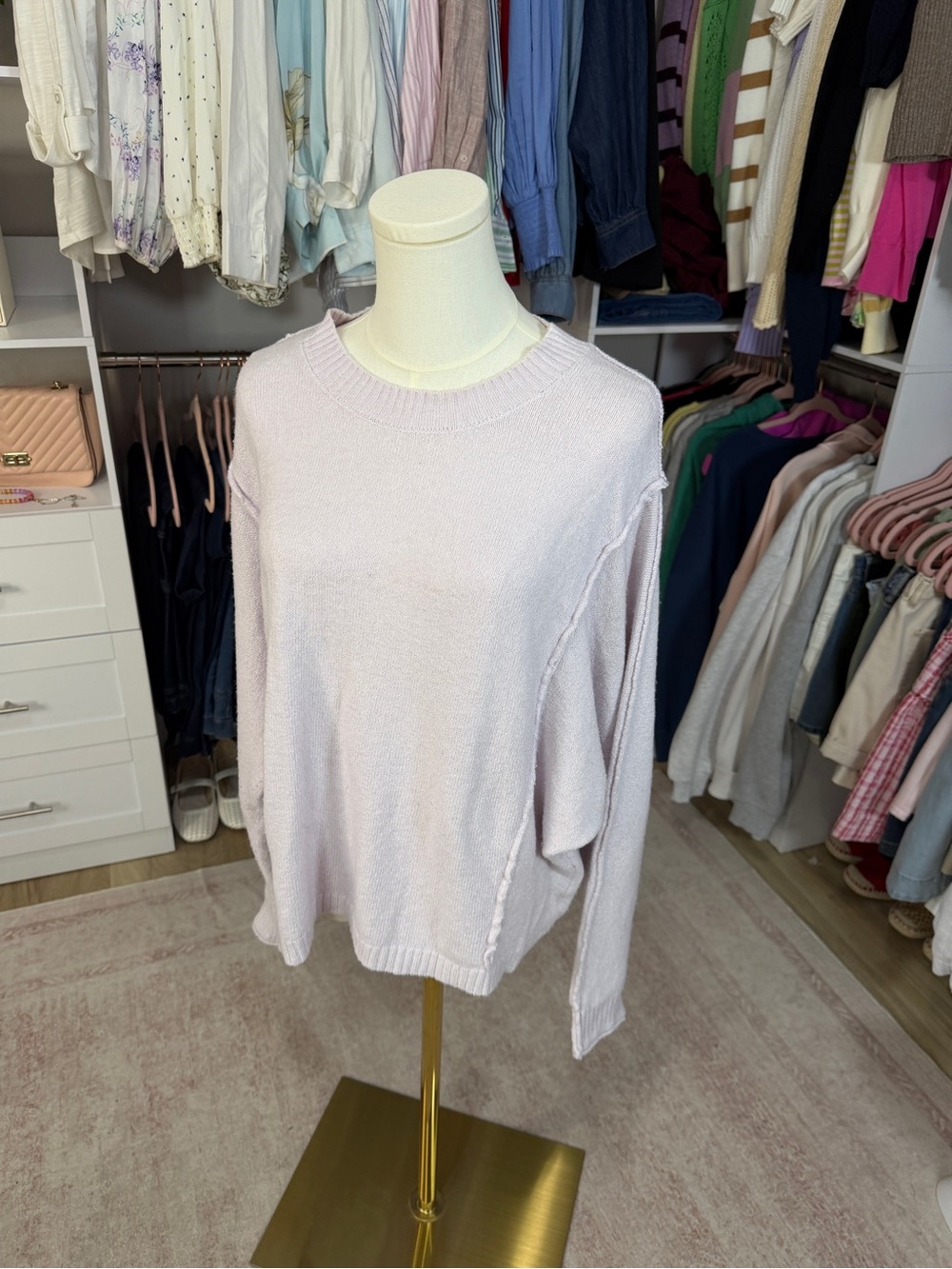 Time and Tru Pastel Lavender Ribbed Crewneck Sweater